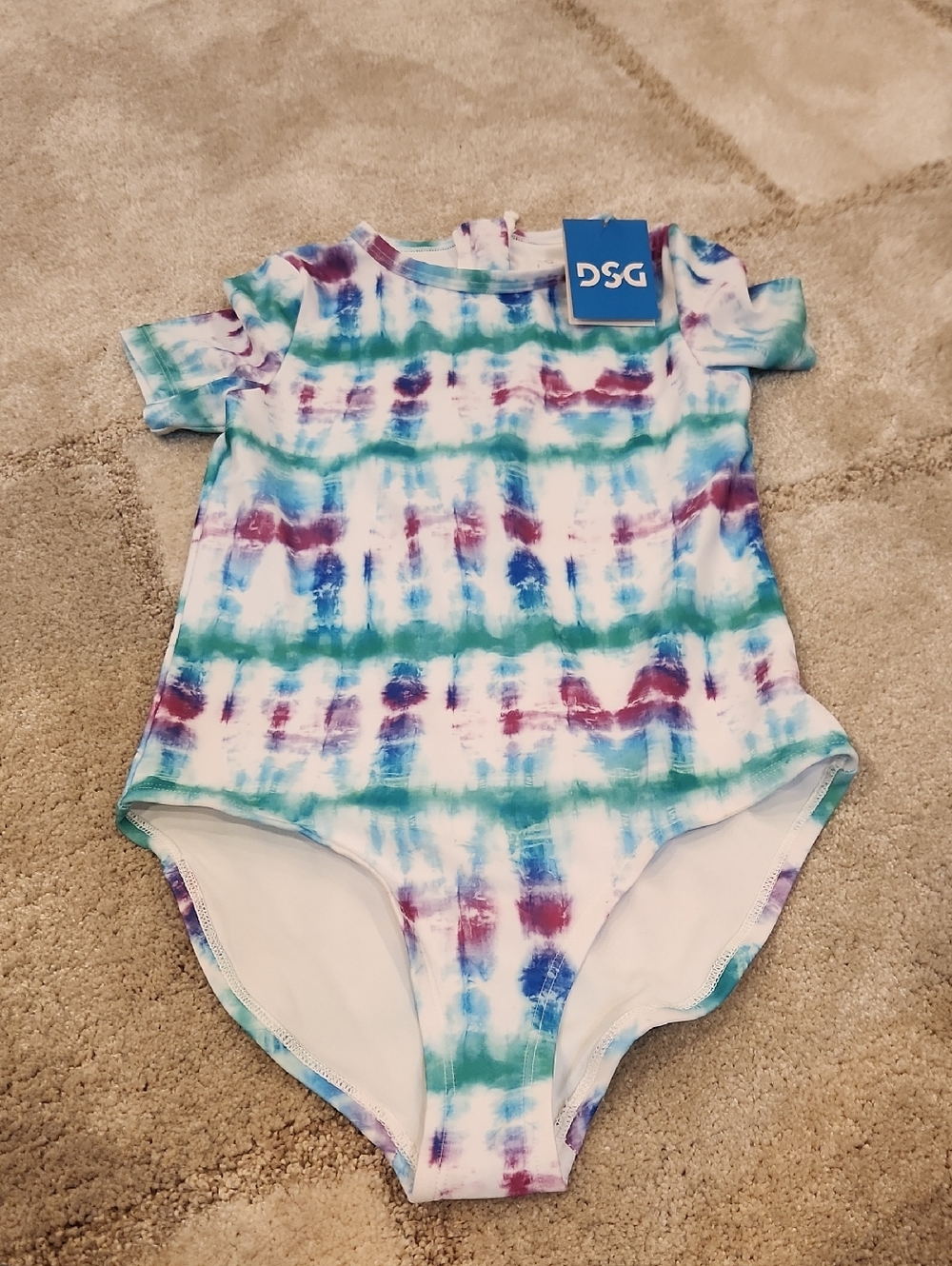 DSG Girls Tie-Dye One-Piece Swimsuit - Green, Blue & Purple